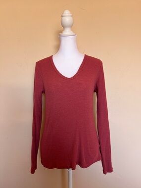 Old Navy V-Neck Ribbed Long Sleeve Top - Rusty Rose